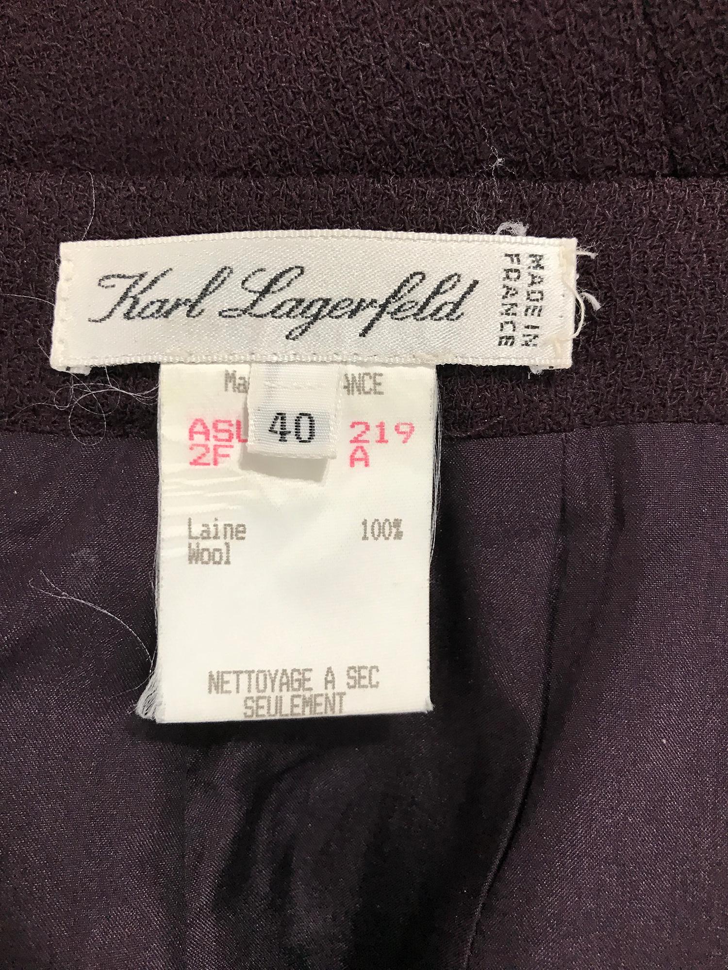 Karl Lagerfeld Burgundy Wool Crepe Coat & Skirt Set 1980s  4