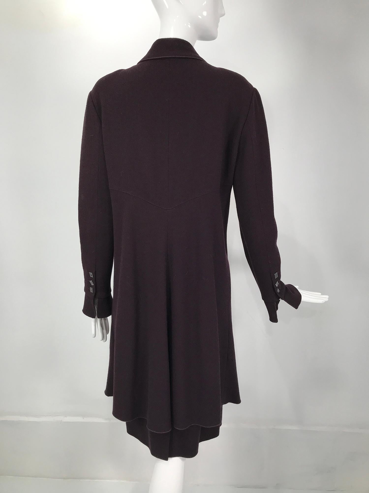 Black Karl Lagerfeld Burgundy Wool Crepe Coat & Skirt Set 1980s 