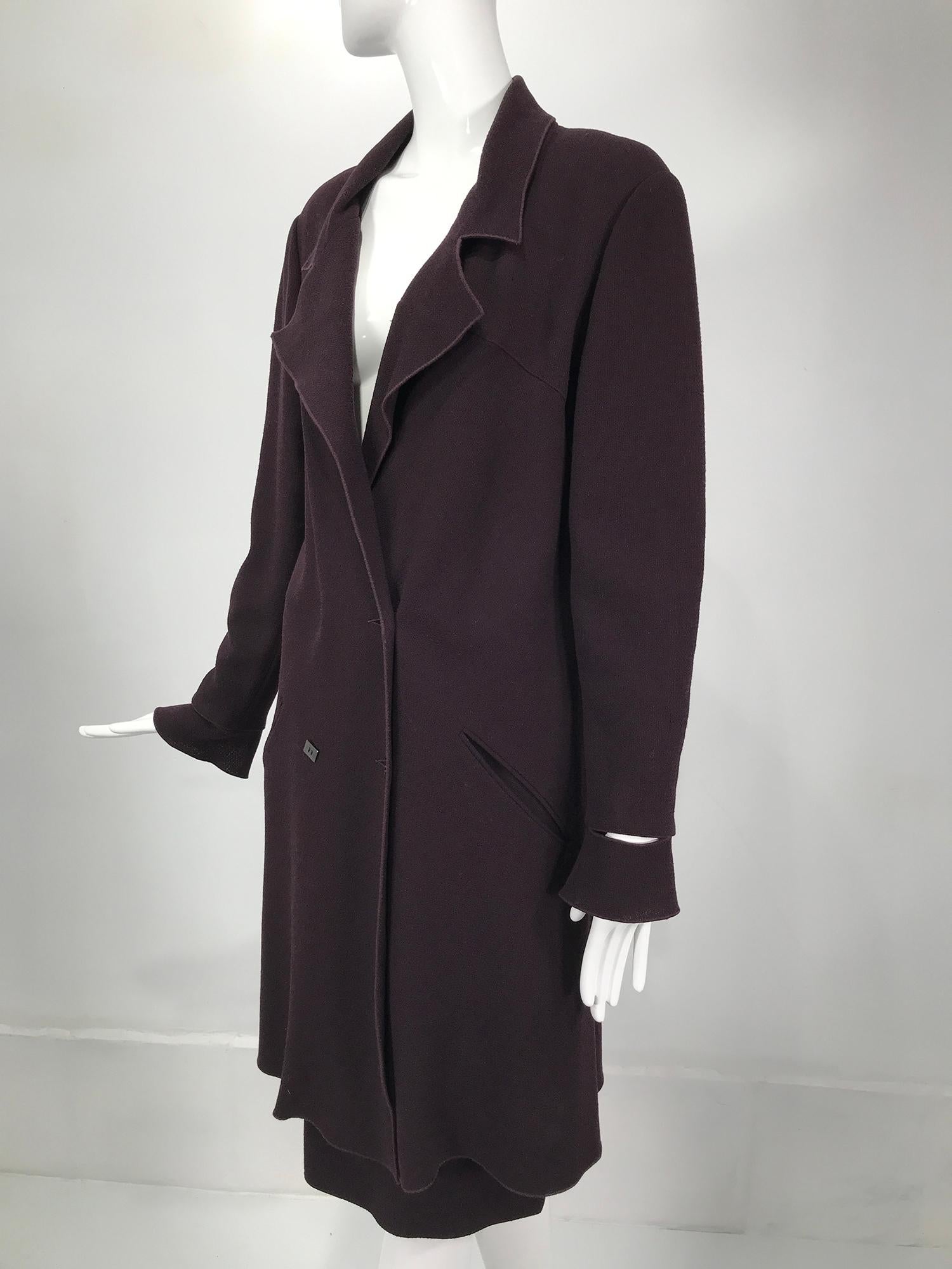 Karl Lagerfeld Burgundy Wool Crepe Coat & Skirt Set 1980s  2
