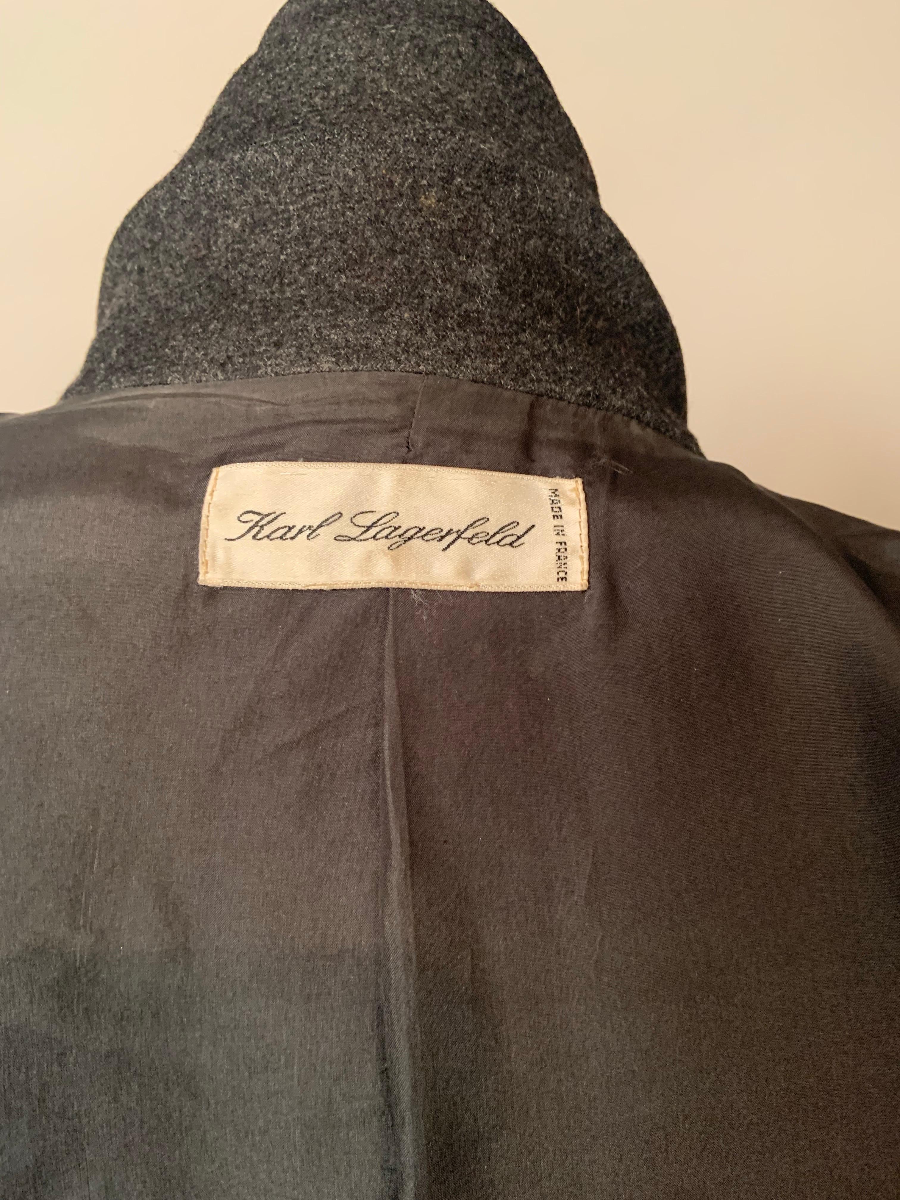 Karl Lagerfeld Anthrazitgraue Wolljacke mit gestreiften Wollakzenten im Angebot 7
