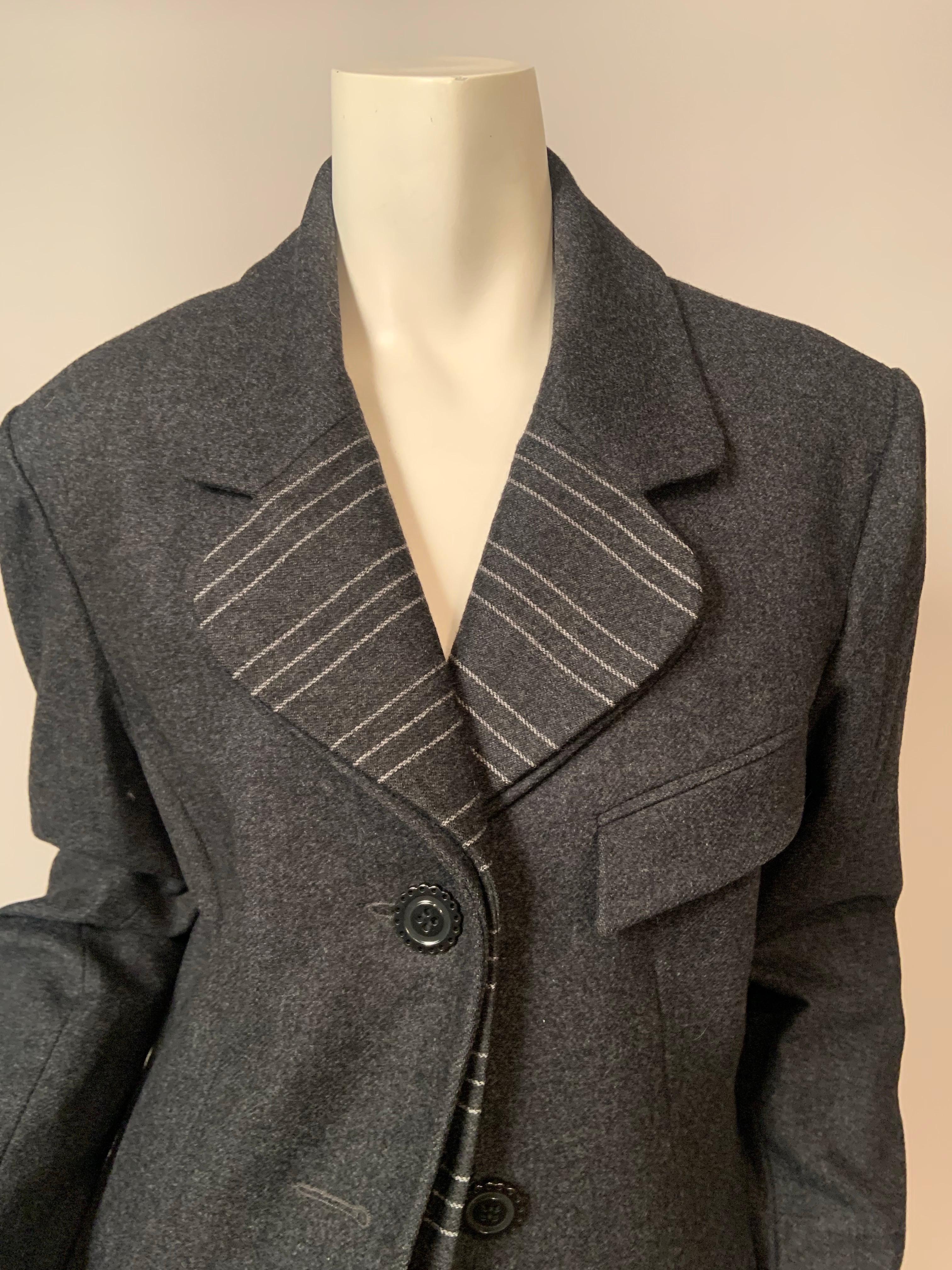 Karl Lagerfeld Anthrazitgraue Wolljacke mit gestreiften Wollakzenten (Schwarz) im Angebot