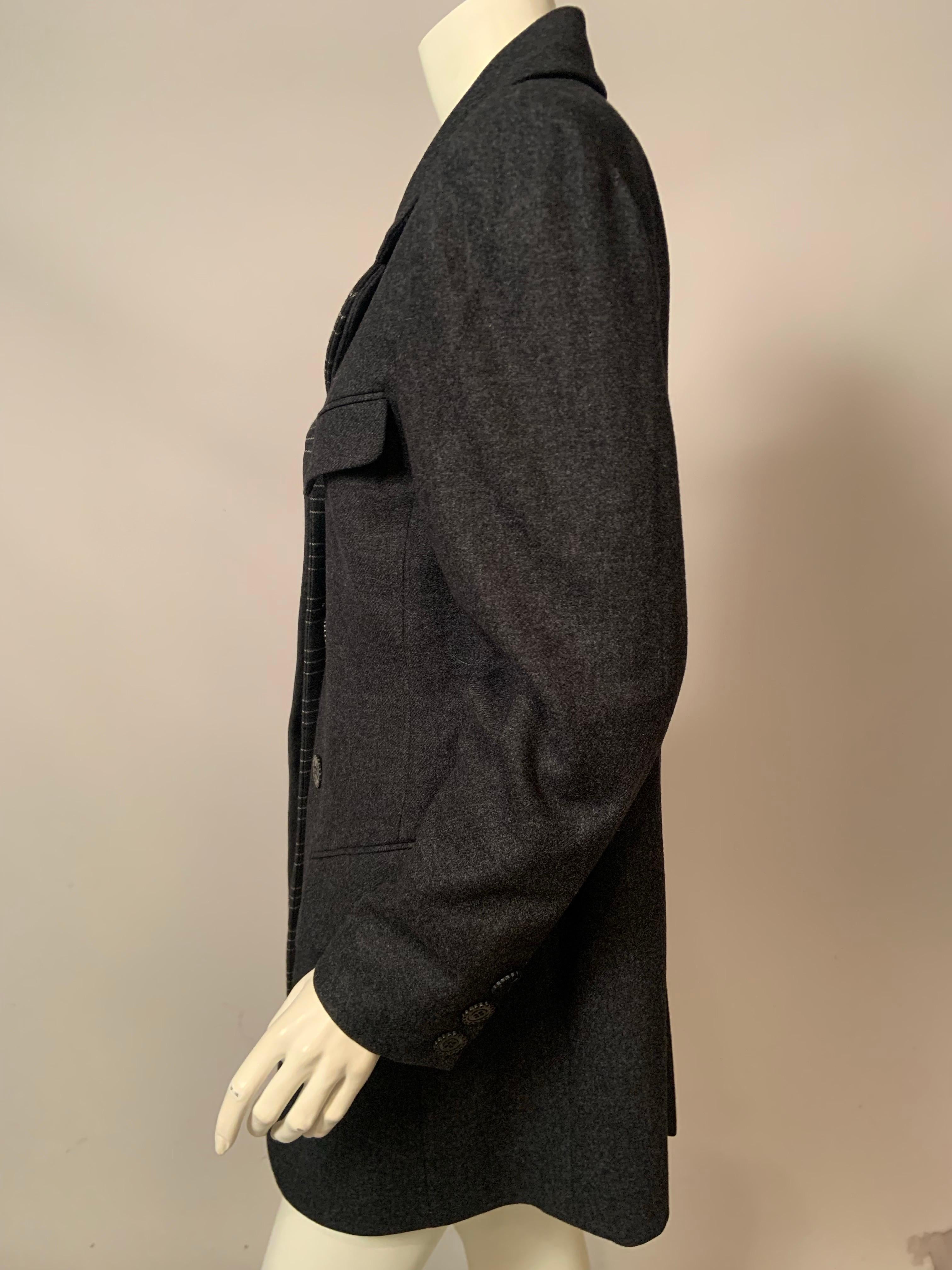 Karl Lagerfeld Anthrazitgraue Wolljacke mit gestreiften Wollakzenten im Angebot 4