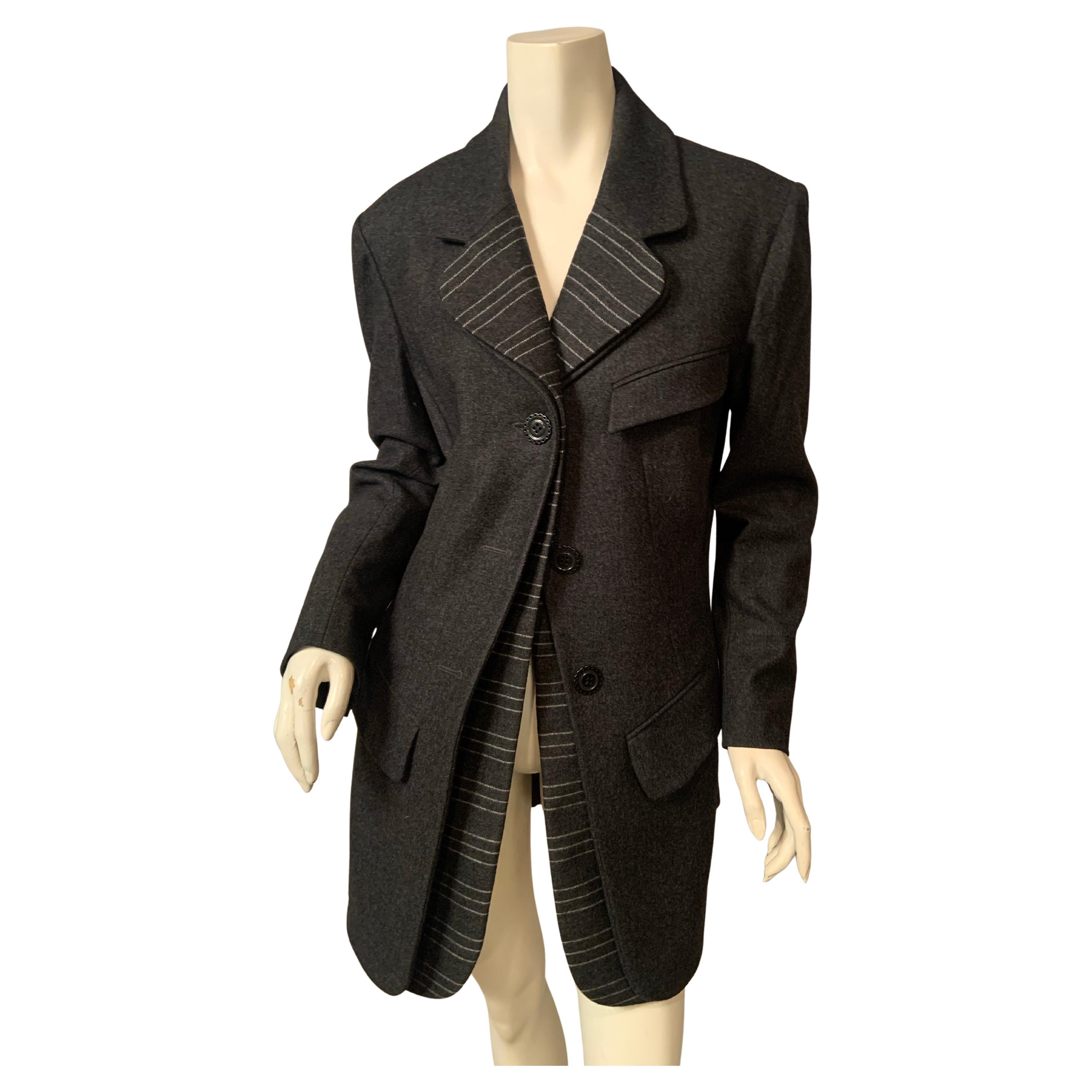Karl Lagerfeld Charcoal Grey Wool Jacket with Pinstriped Wool Accents