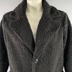 KARL LAGERFELD Chest Size L Black Faux Fur Boucle Polyester Overcoat
