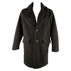 KARL LAGERFELD Chest Size L Black Faux Fur Boucle Polyester Overcoat