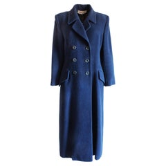 Karl Lagerfeld Coat Long Trench Style Royal Blue Wool Blend Vintage 90s 