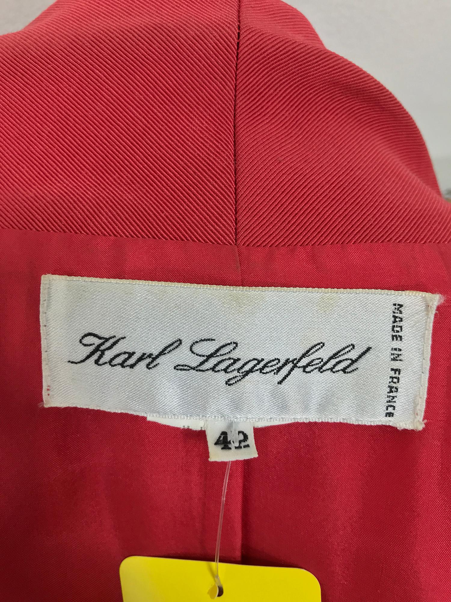 Karl Lagerfeld Coral Red Silk Faille Reddingote Style Coat 1990s 6