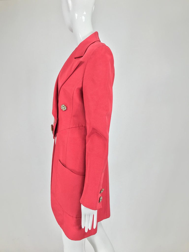 Karl Lagerfeld Coral Red Silk Faille Reddingote Style Coat 1990s For ...