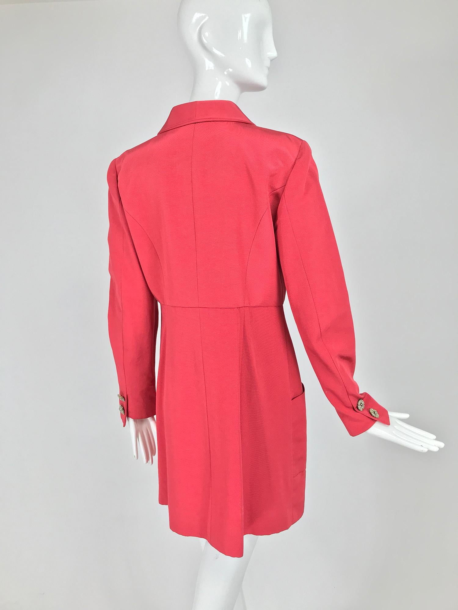 Karl Lagerfeld Coral Red Silk Faille Reddingote Style Coat 1990s In Good Condition In West Palm Beach, FL