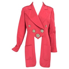 Karl Lagerfeld Coral Red Silk Faille Reddingote Style Coat 1990s