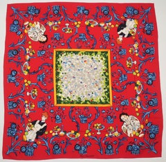 Karl Lagerfeld Country French Scene Red Silk Scarf