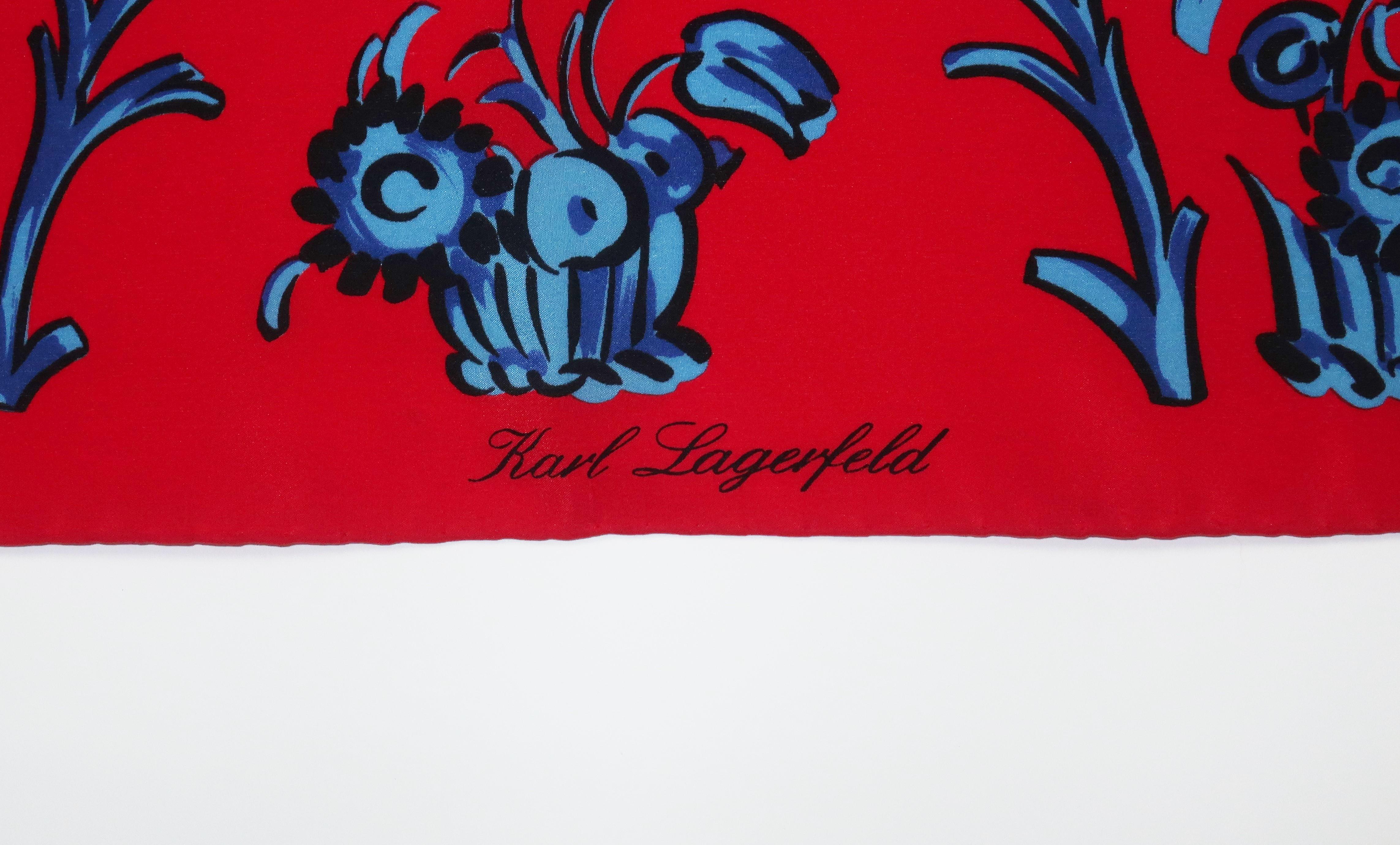 Karl Lagerfeld Country French Scene Red Silk Scarf  3