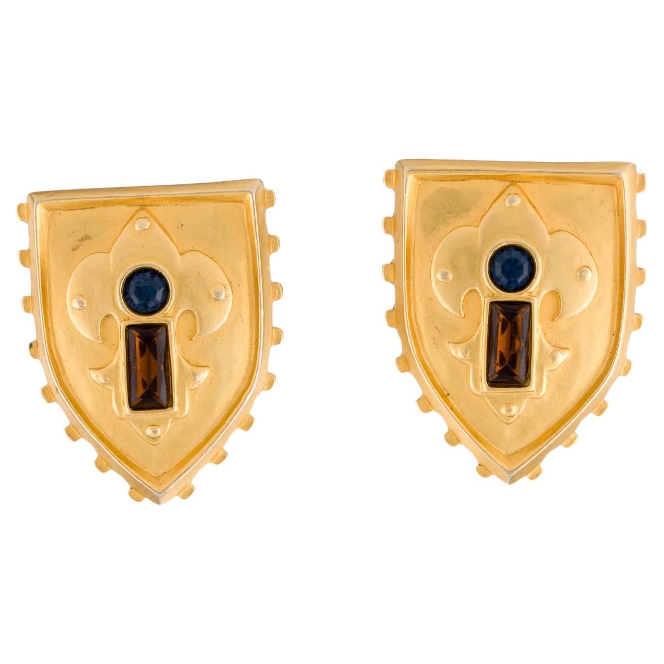 Karl Lagerfeld Crystal Shield Clip-On Earrings, 1990s For Sale