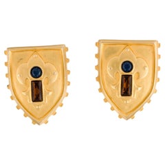 Pendientes de clip con escudo de cristal Karl Lagerfeld, años 90