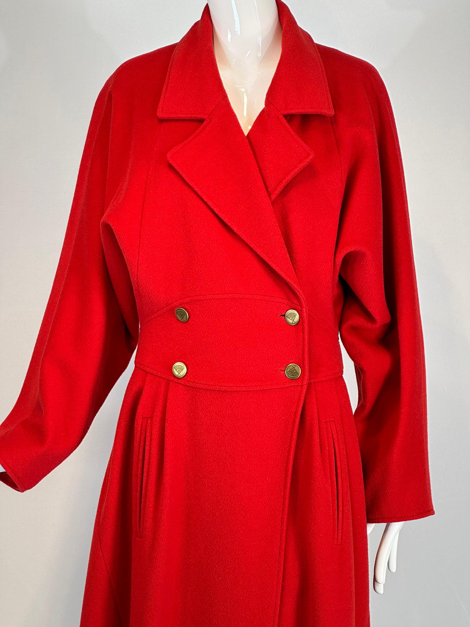 Karl Lagerfeld Dramatic Red Wool Dolman Sleeve Semi Full Skirt Coat 10 1980s For Sale 8