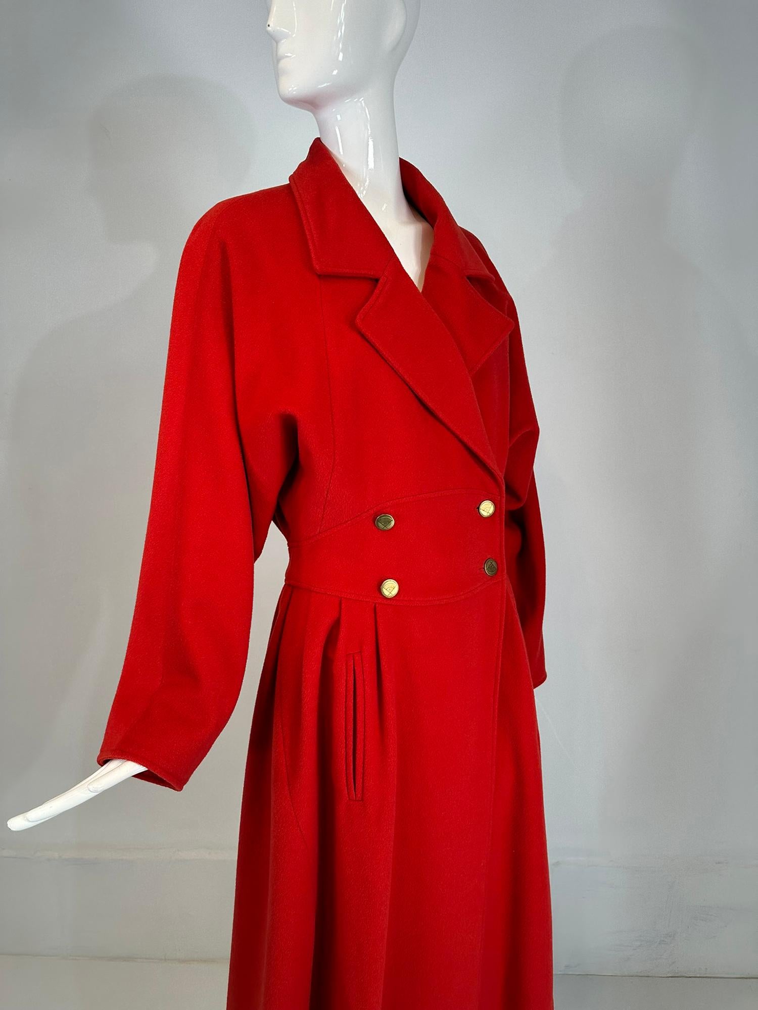 Karl Lagerfeld Dramatic Red Wool Dolman Sleeve Semi Full Skirt Coat 10 1980s For Sale 9