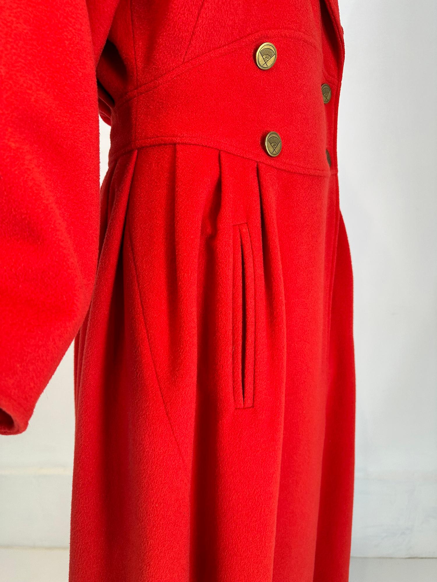 Karl Lagerfeld Dramatic Red Wool Dolman Sleeve Semi Full Skirt Coat 10 1980s For Sale 10
