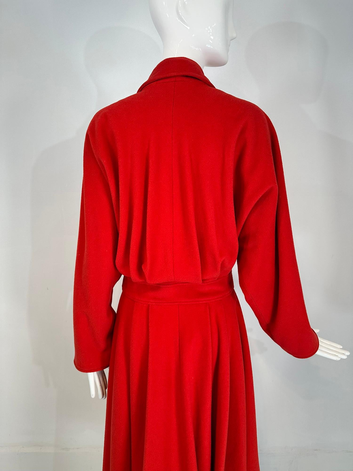 Karl Lagerfeld Dramatic Red Wool Dolman Sleeve Semi Full Skirt Coat 10 1980s For Sale 11