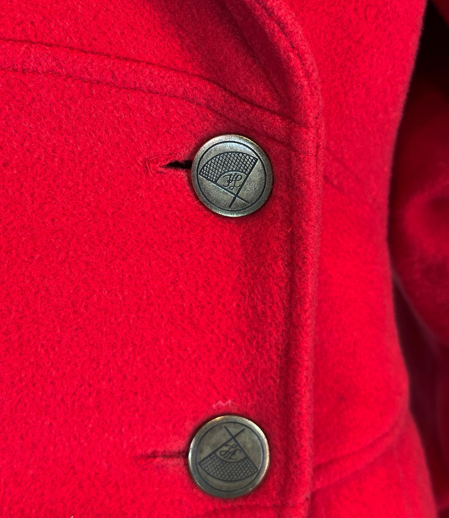 Karl Lagerfeld Dramatic Red Wool Dolman Sleeve Semi Full Skirt Coat 10 1980s in vendita 11