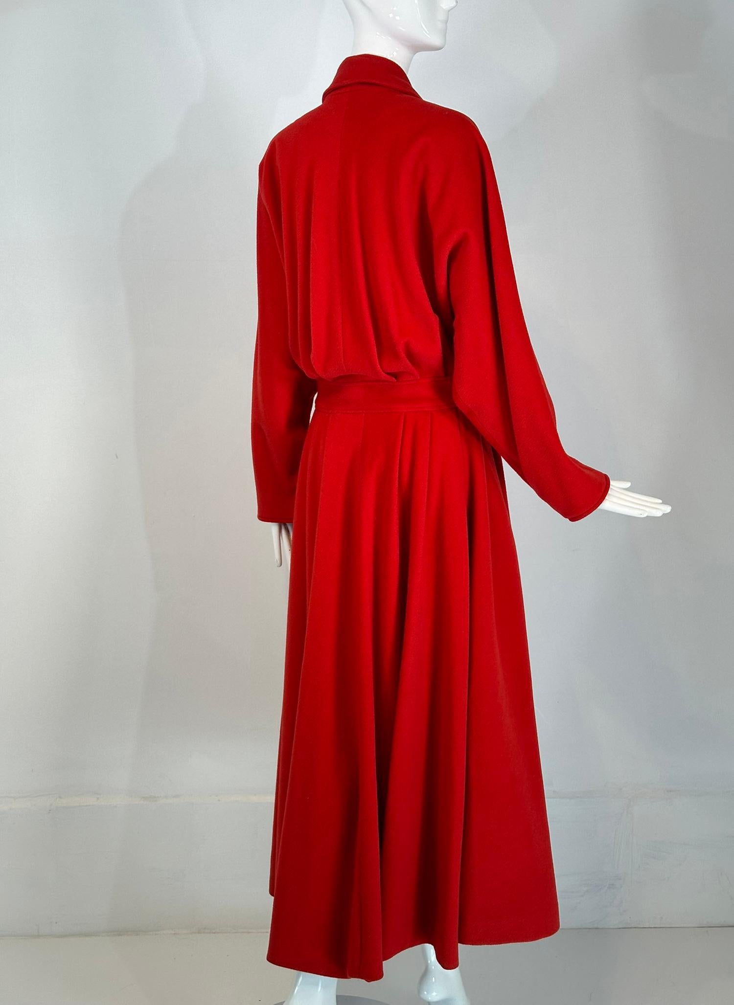 Karl Lagerfeld Dramatic Red Wool Dolman Sleeve Semi Full Skirt Coat 10 1980s For Sale 1