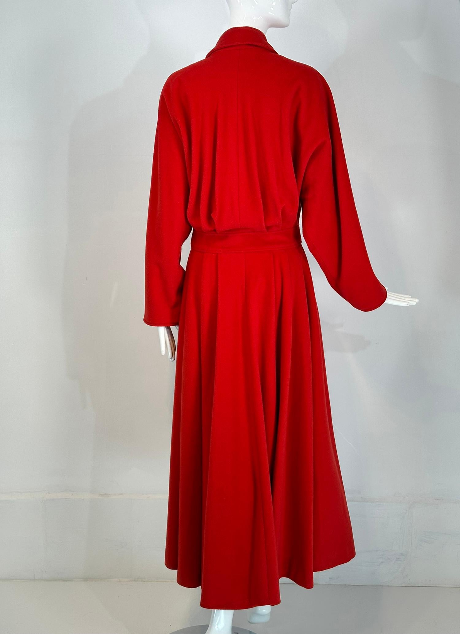 Karl Lagerfeld Dramatic Red Wool Dolman Sleeve Semi Full Skirt Coat 10 1980s For Sale 2