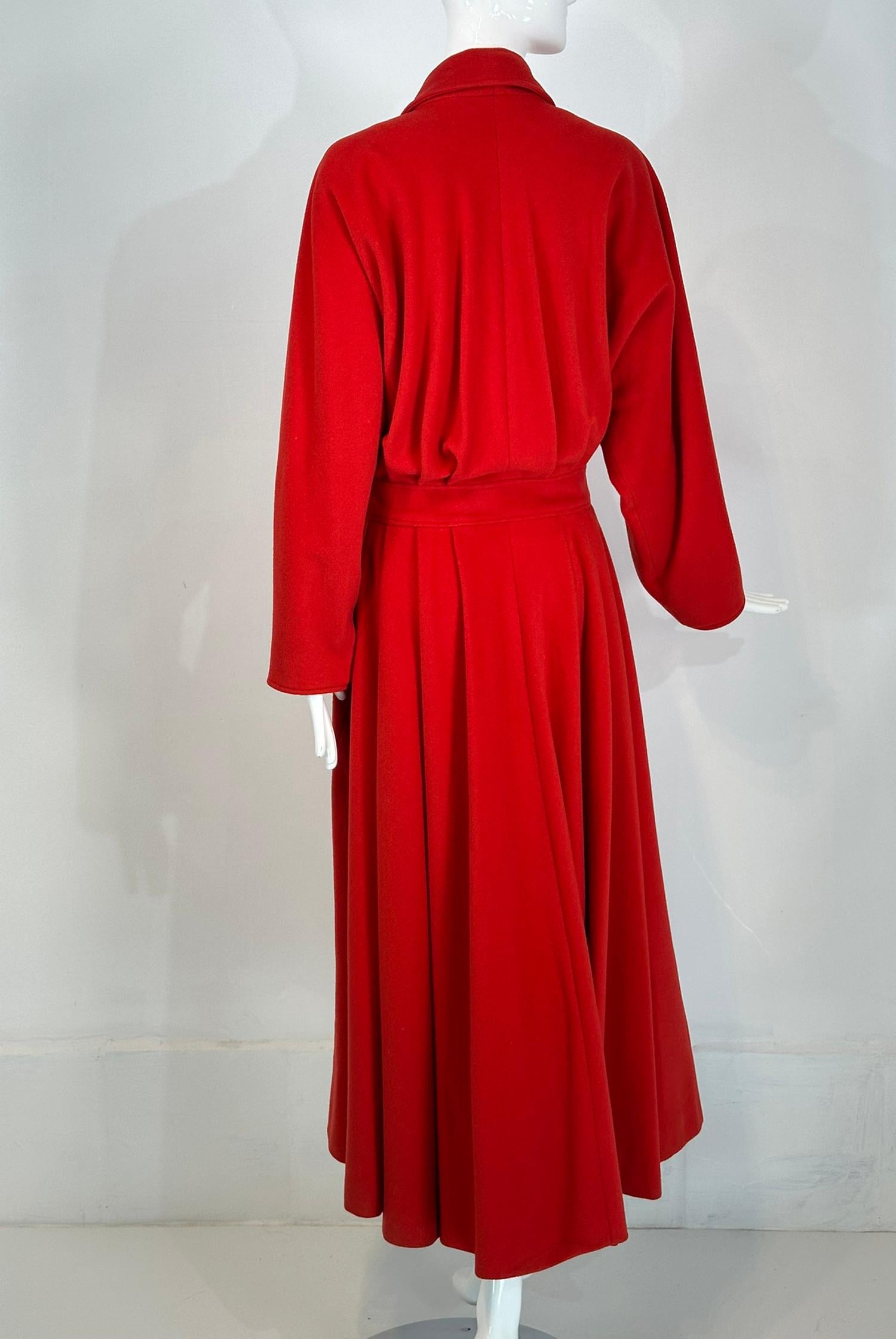Karl Lagerfeld Dramatic Red Wool Dolman Sleeve Semi Full Skirt Coat 10 1980s For Sale 3