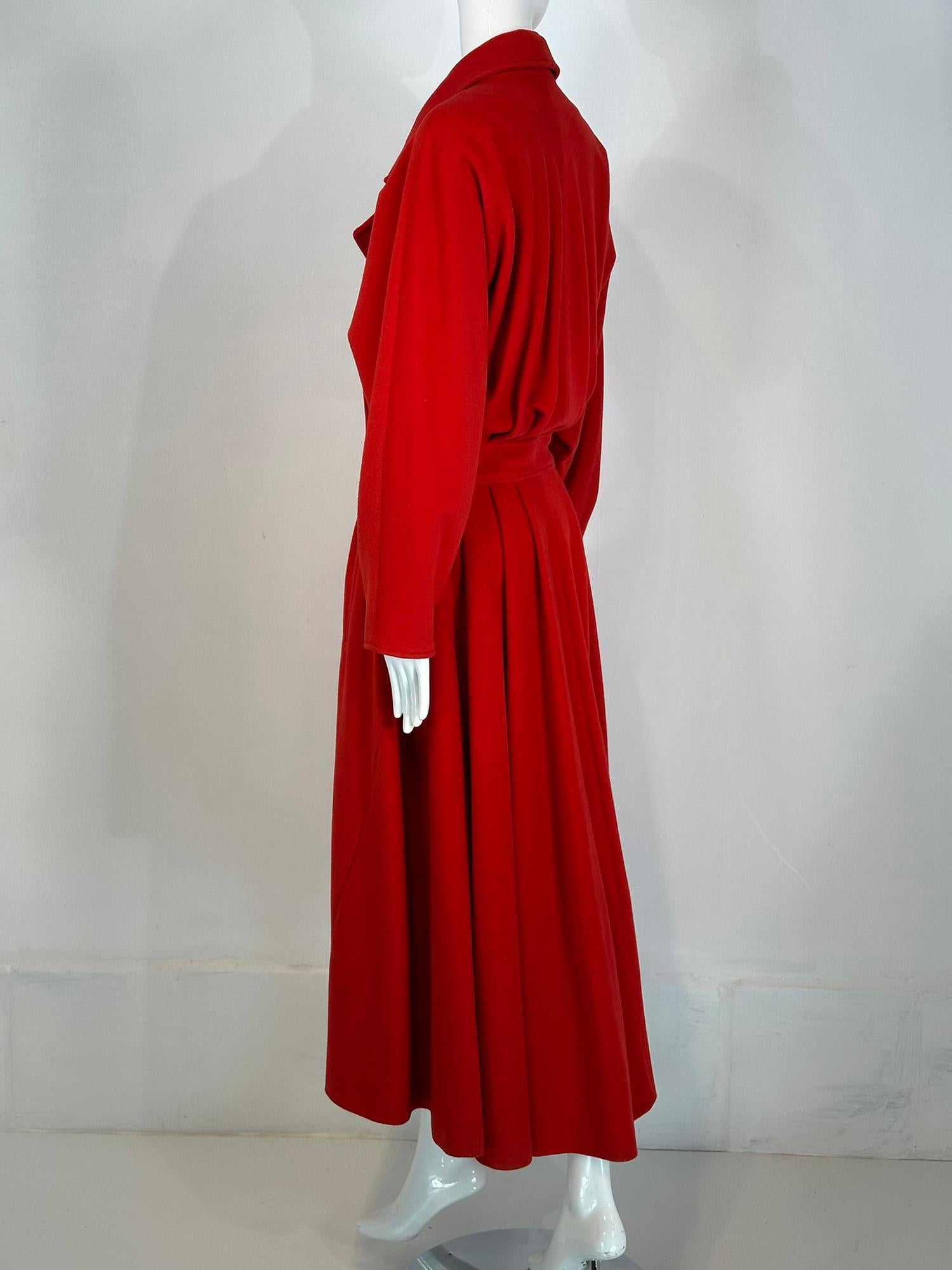 Karl Lagerfeld Dramatic Red Wool Dolman Sleeve Semi Full Skirt Coat 10 1980s For Sale 4