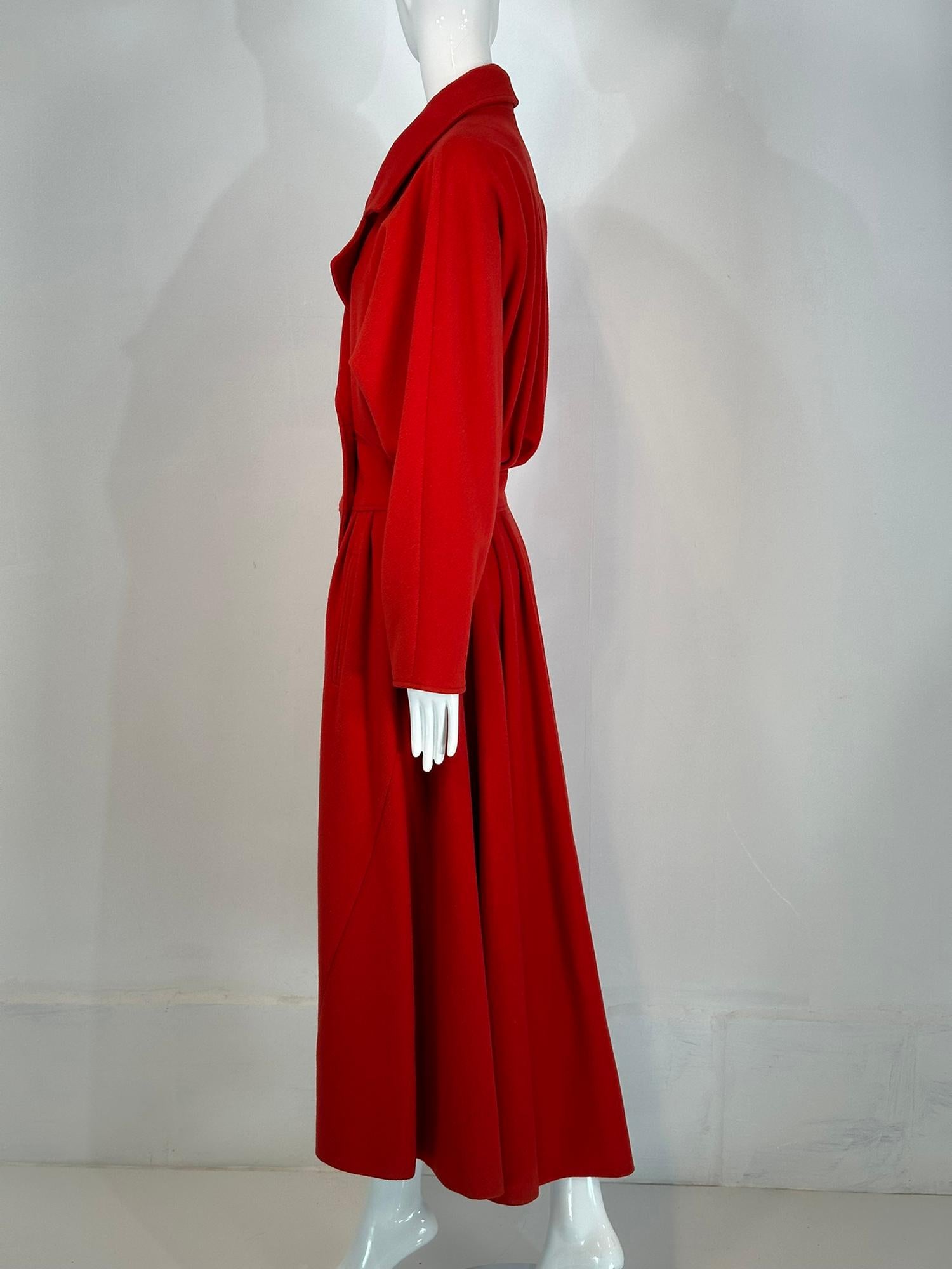 Karl Lagerfeld Dramatic Red Wool Dolman Sleeve Semi Full Skirt Coat 10 1980s For Sale 5