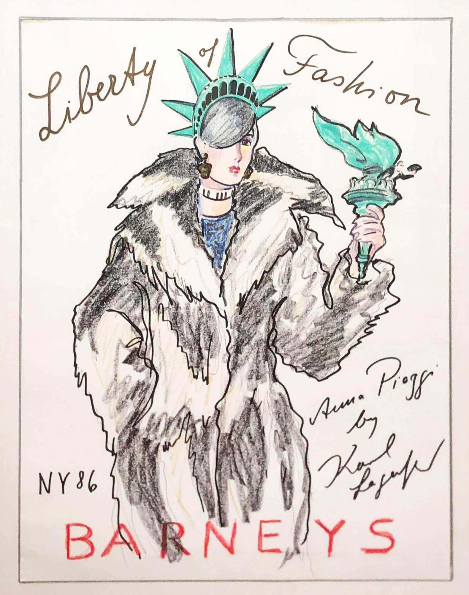 Anna Piaggi for Liberty of Fashion, Barney's New York - Mixed Media Art by Karl Lagerfeld
