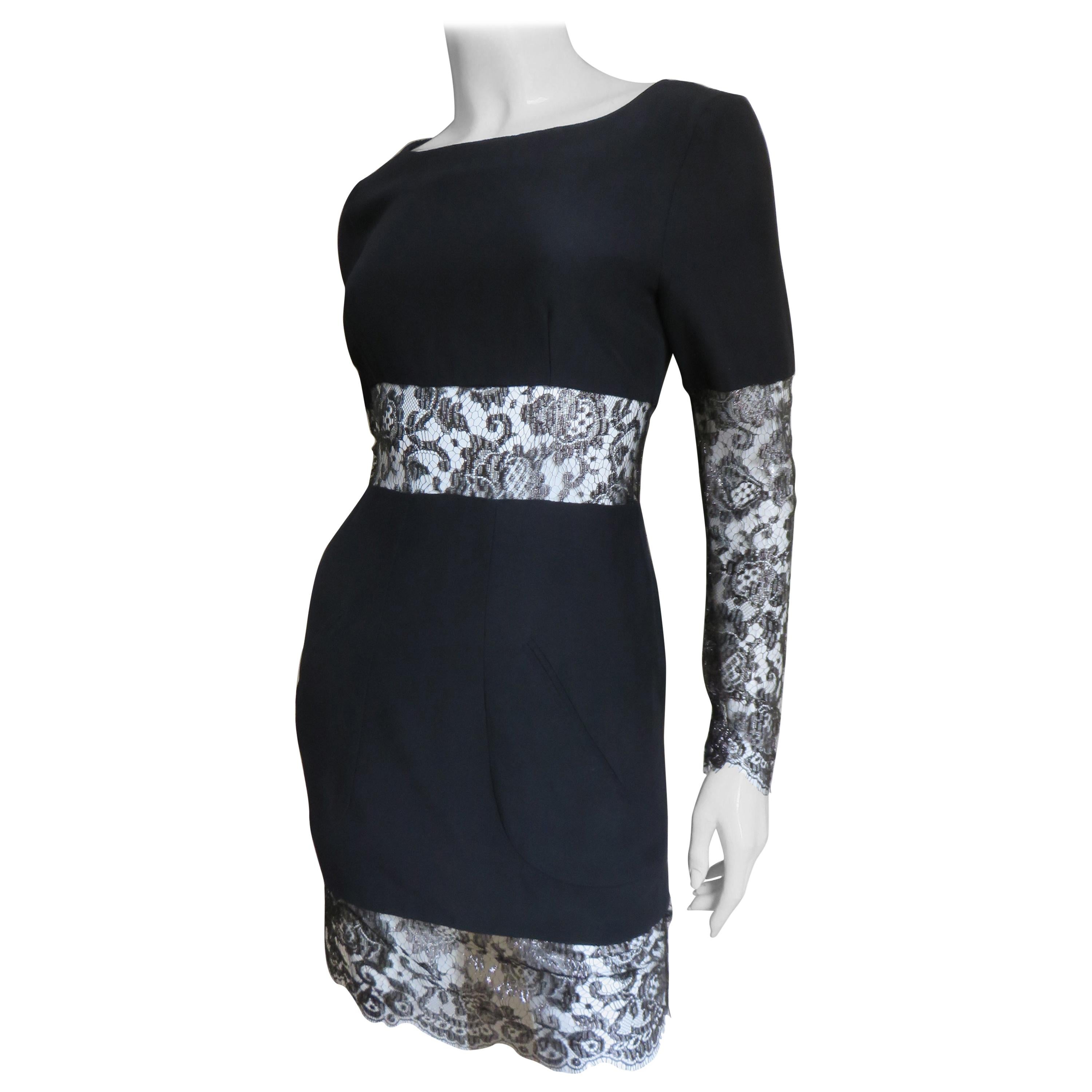 Karl Lagerfeld Silk Dress with Lace Cut outs  For Sale