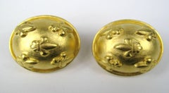 Karl Lagerfeld Earrings Black Gold Gilt Fleur de Lis  New, Never Worn
