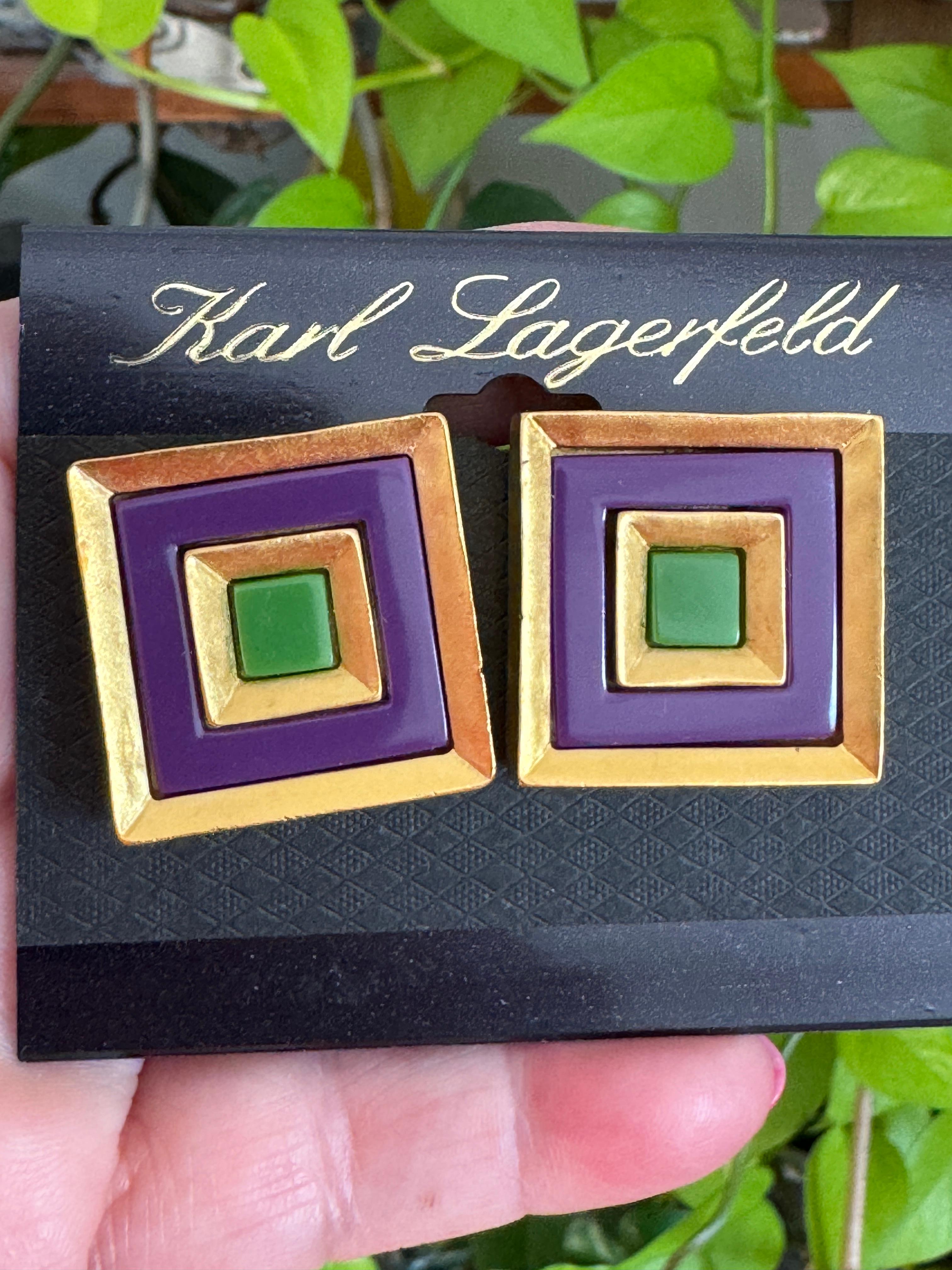 Orecchini Karl Lagerfeld Charm Square smaltato a clip in vendita 4