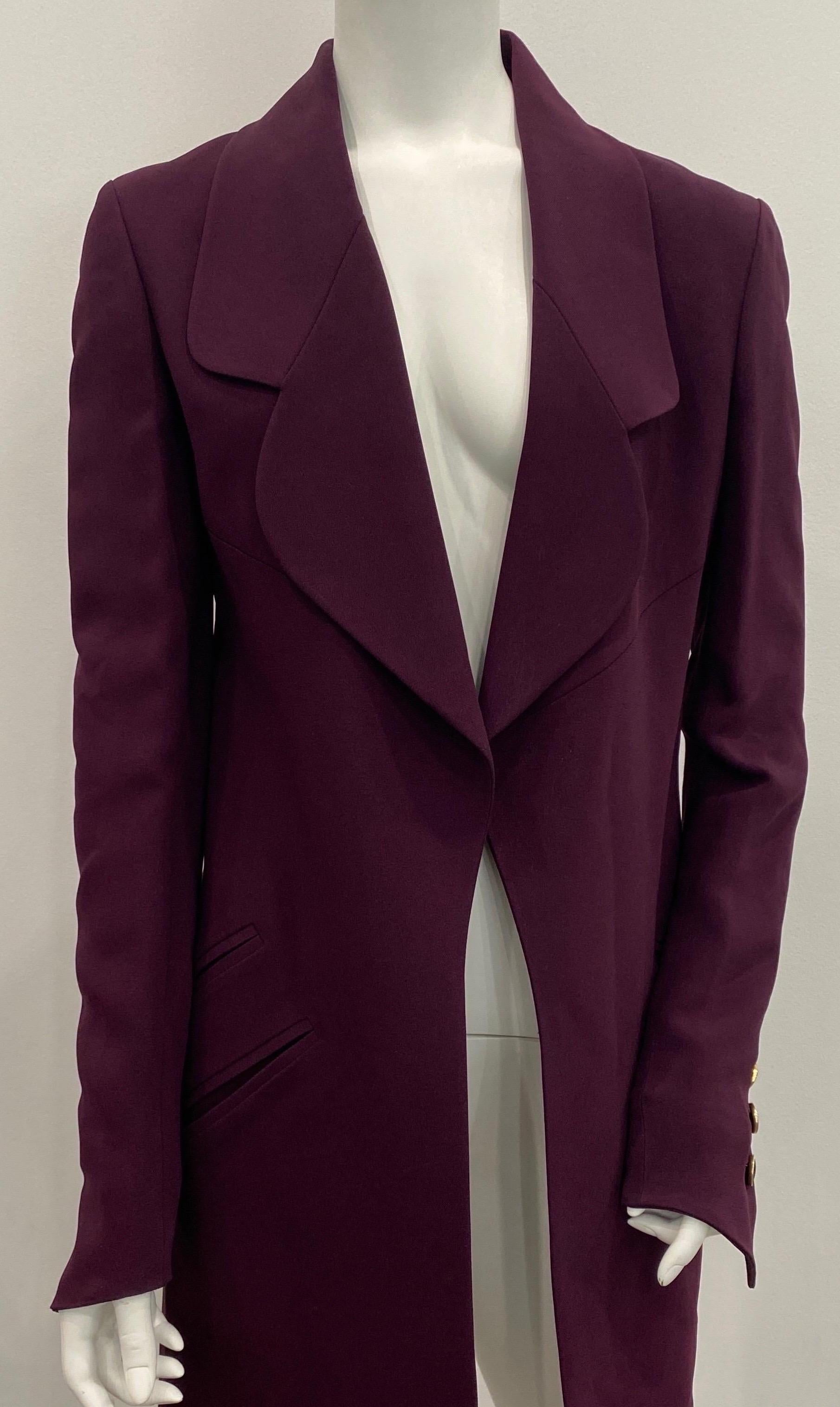 Karl Lagerfeld Eggplant 3/4 Coat - Size 36 In Good Condition For Sale In West Palm Beach, FL