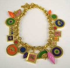 Karl Lagerfeld Enameled Charm Necklace 1980s New never worn