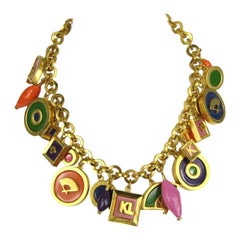 Vintage  Karl Lagerfeld Enameled Charm Necklace 1980s New never worn