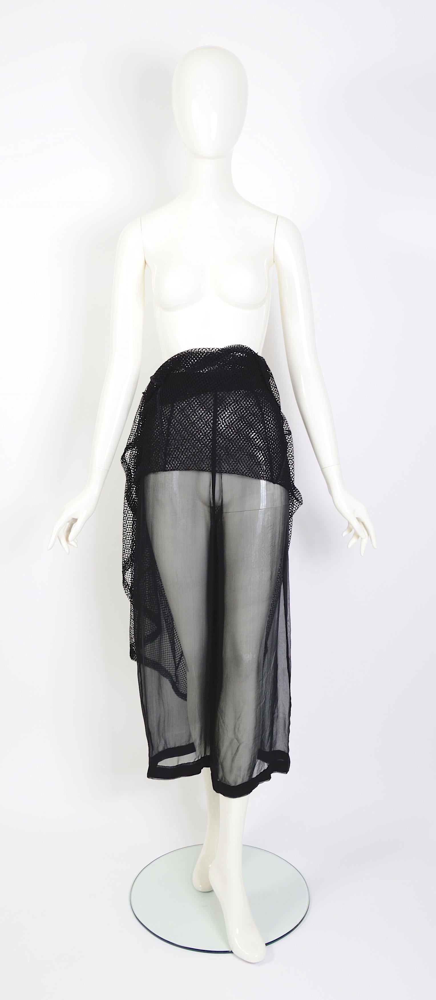 Karl Lagerfeld F/W 1993 transparent black silk trousers layered net skirt  For Sale 5