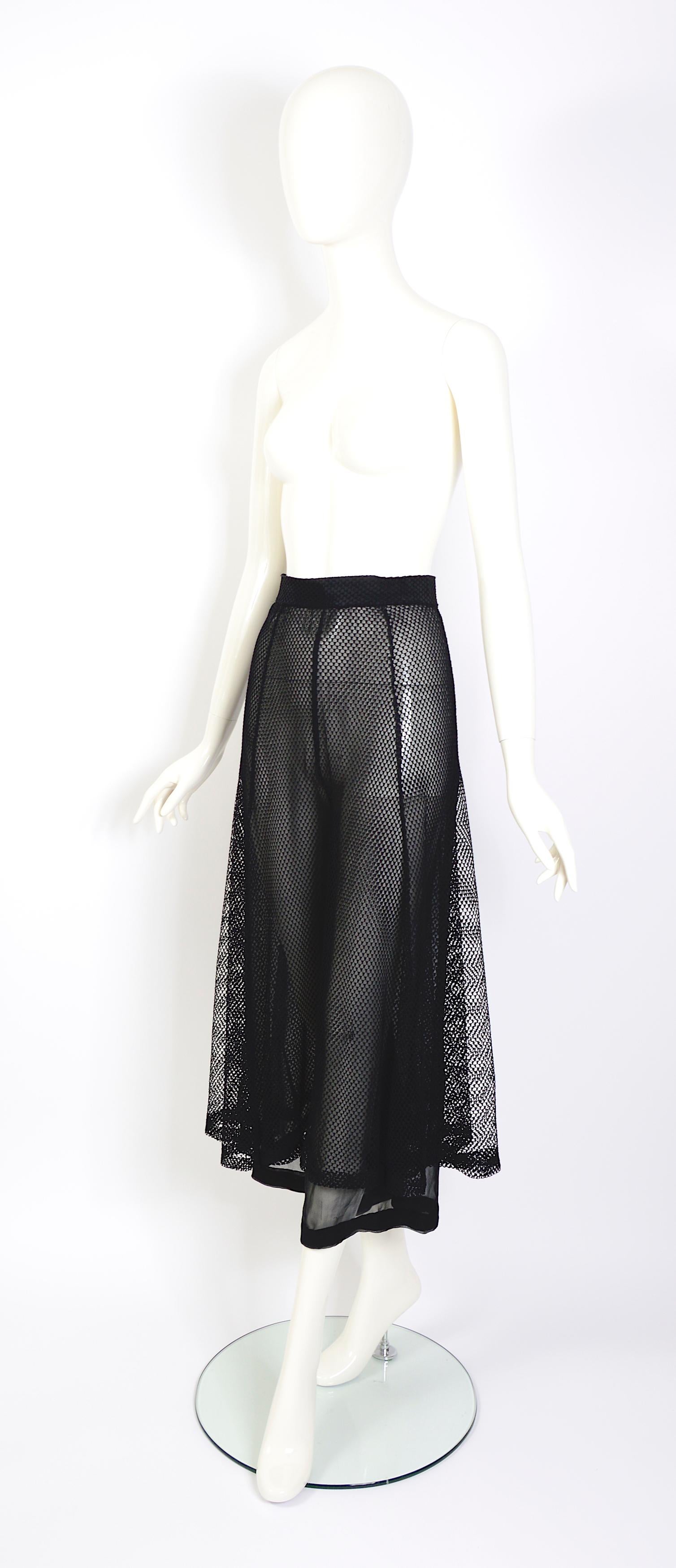 Black Karl Lagerfeld F/W 1993 transparent black silk trousers layered net skirt  For Sale
