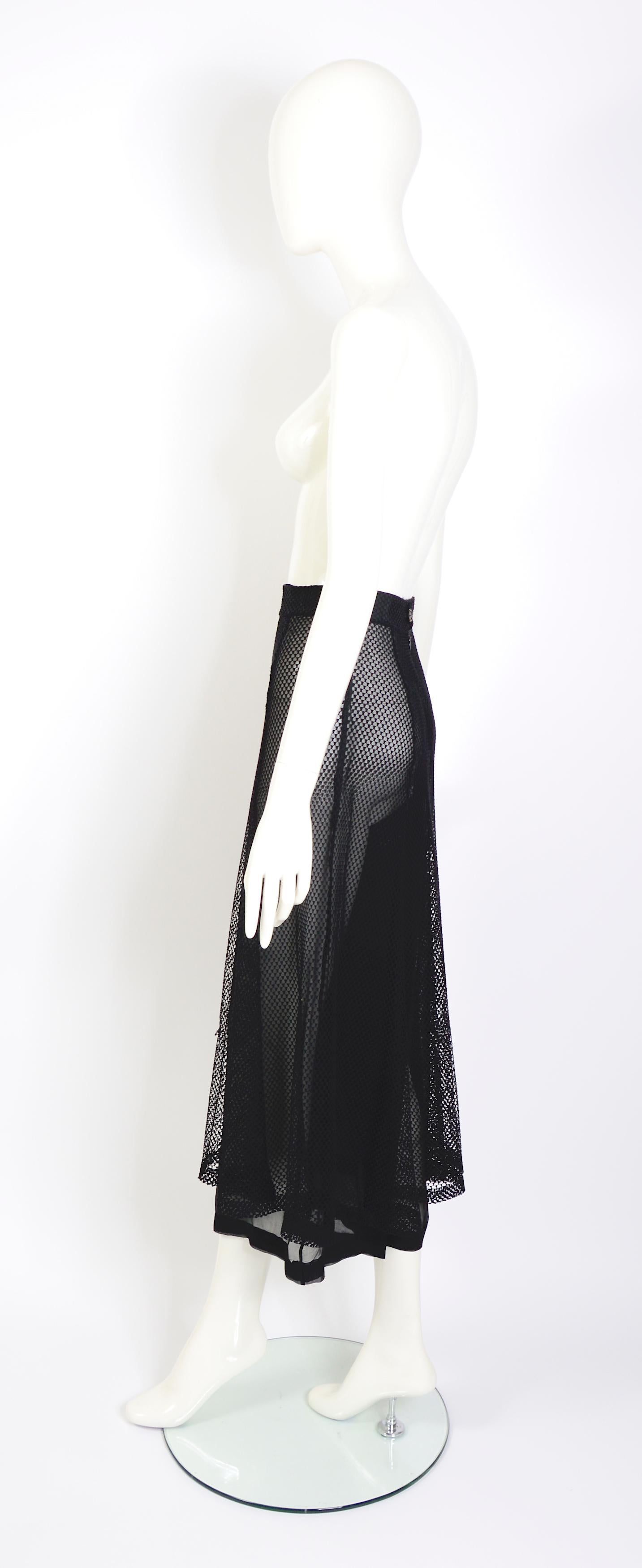 Karl Lagerfeld F/W 1993 transparent black silk trousers layered net skirt  In Good Condition For Sale In Antwerpen, Vlaams Gewest