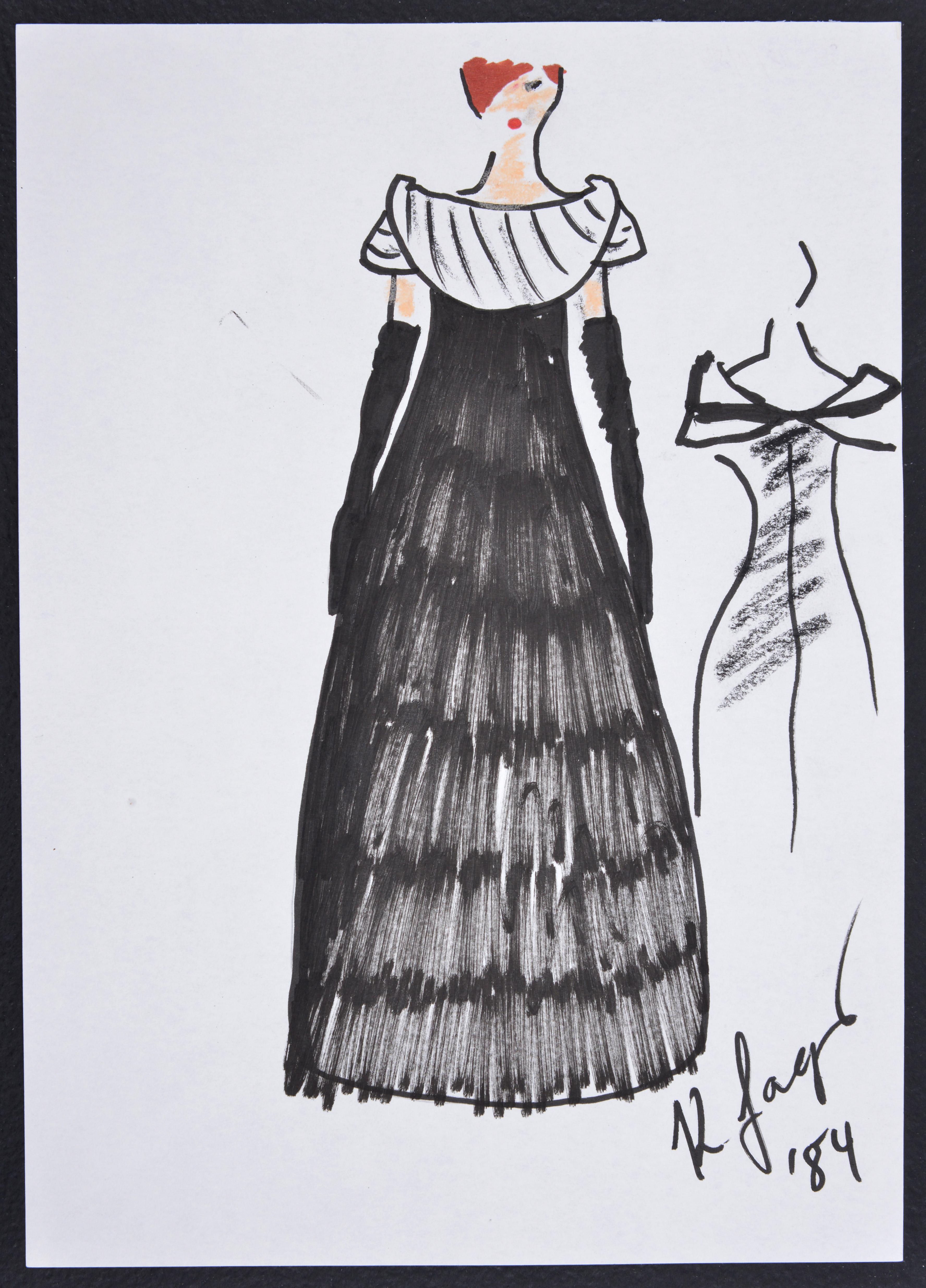Artistics/Designer ; Fabricant : Karl Lagerfeld (allemand, 1933-2019)
Marquage(s) ; notes : signé, marquage(s) ; 1984
MATERIAL : techniques mixtes (encre, crayon, autres) sur papier
Dimensions (H, L, P) : 11.5 