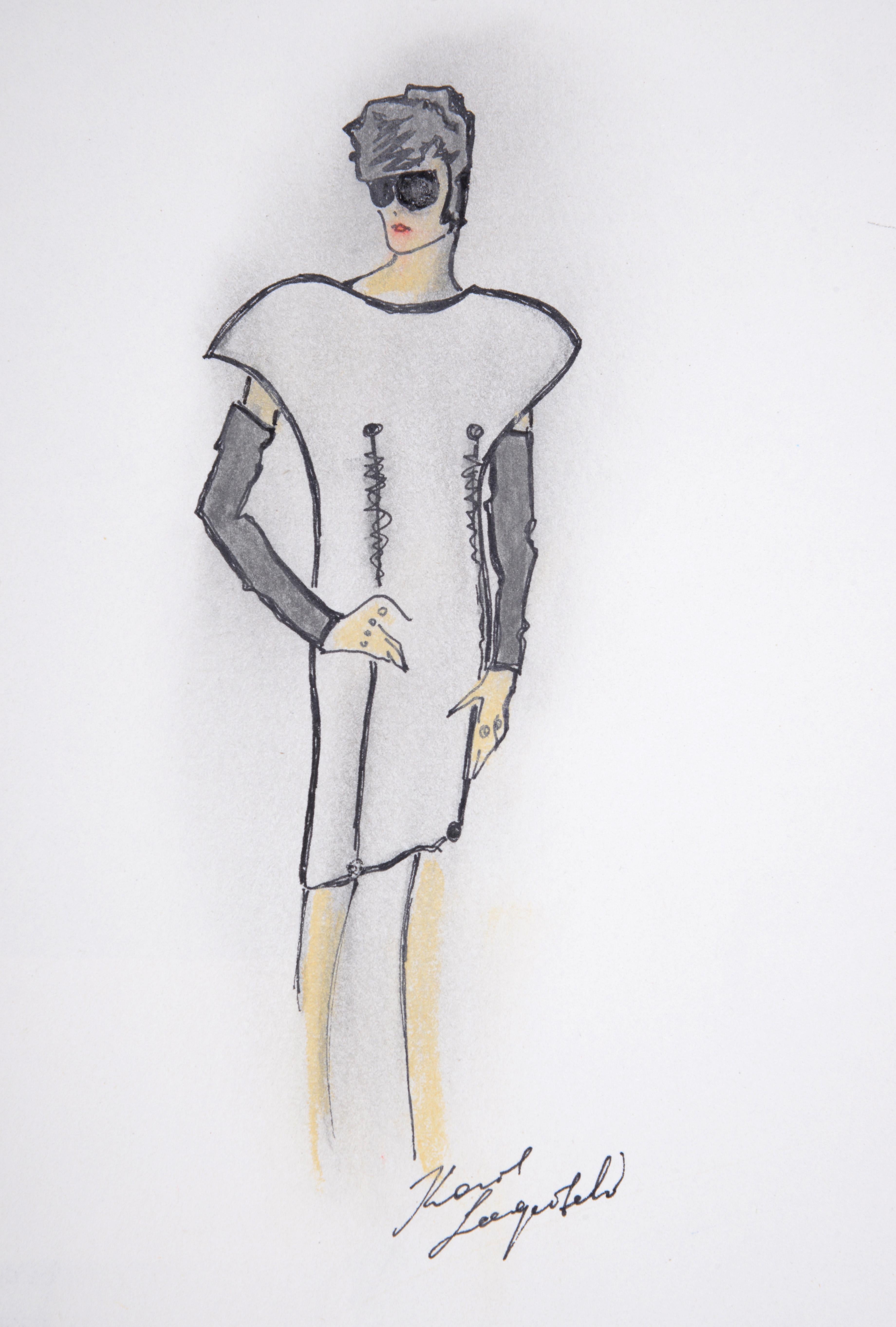 German Karl Lagerfeld Fashion Drawing For Sale