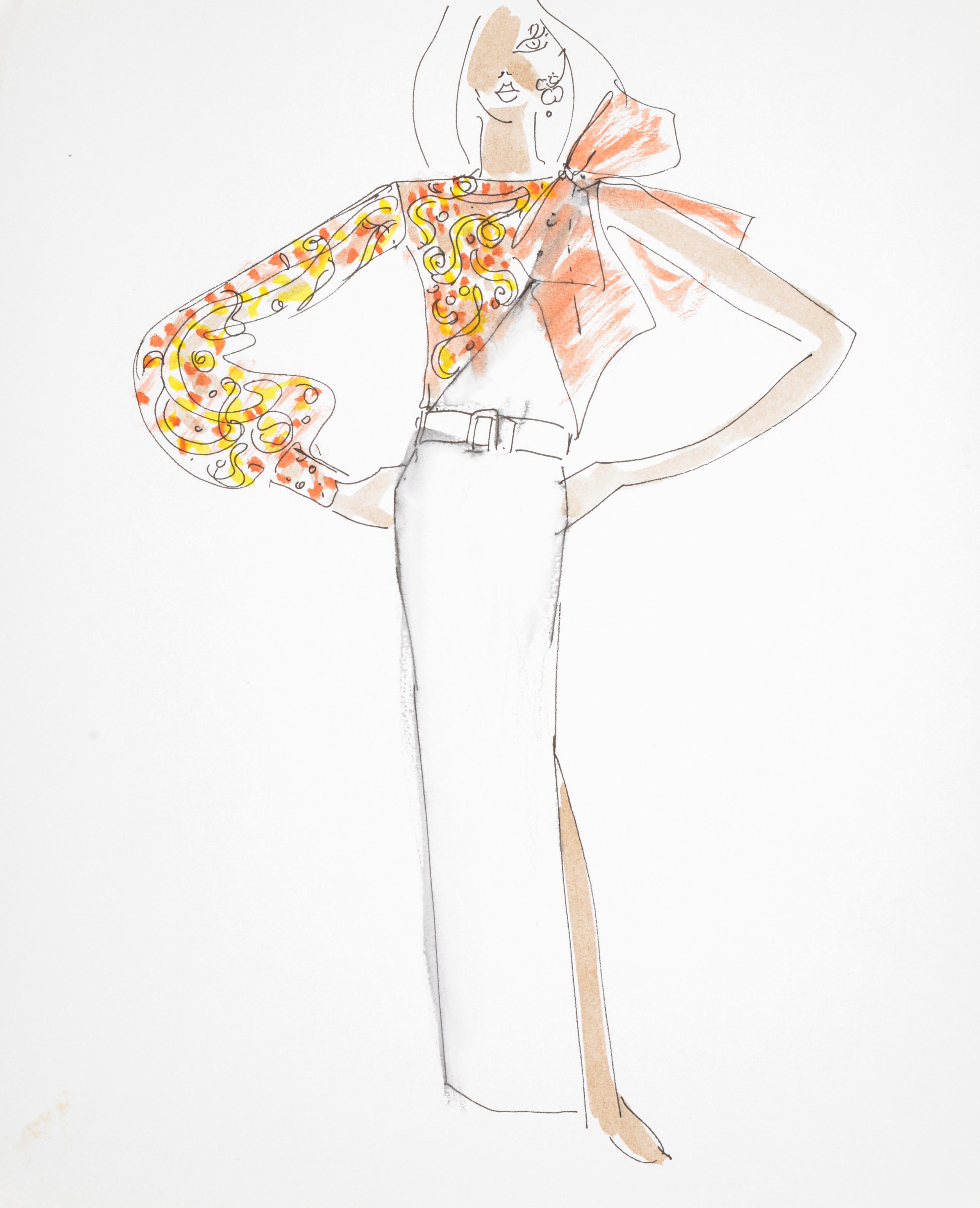 20th Century Karl Lagerfeld Fashion Drawing For Sale