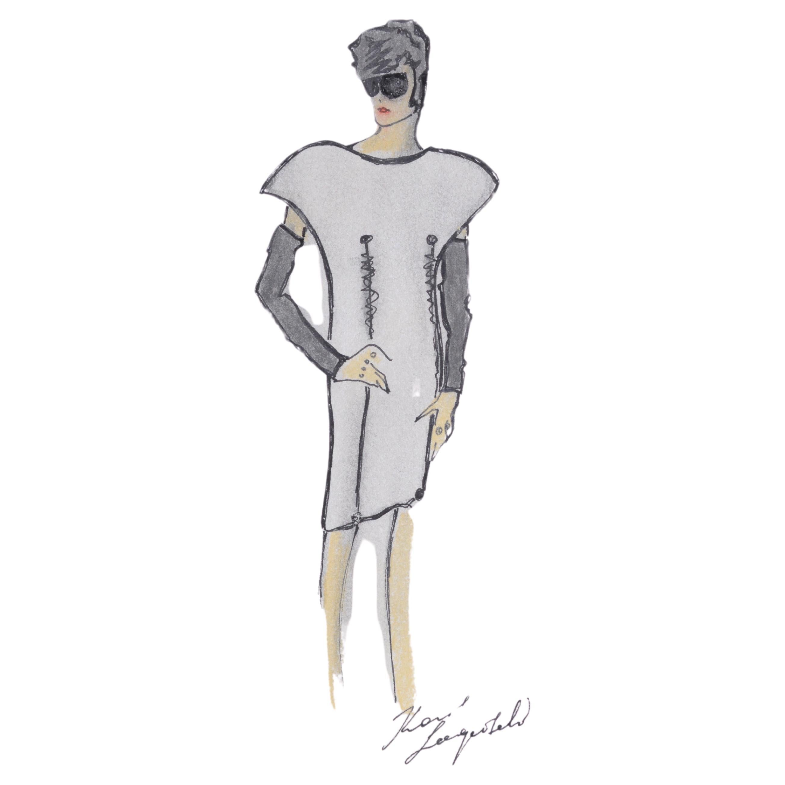 Karl Lagerfeld Fashion Drawing For Sale