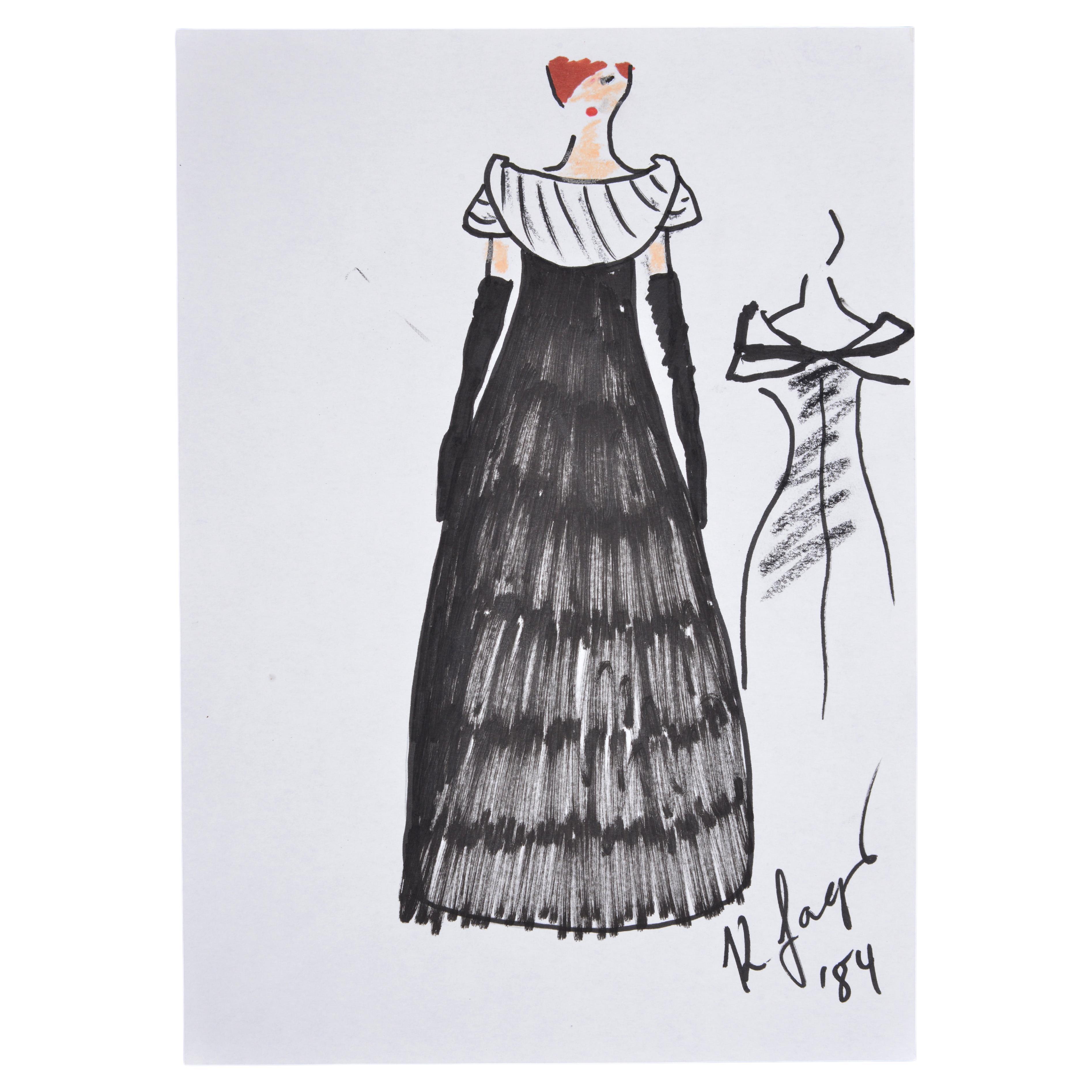 Karl Lagerfeld Fashion Drawing For Sale