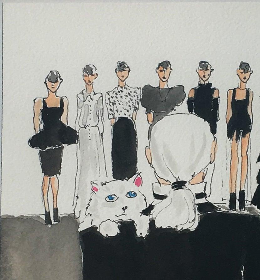 Modern Karl Lagerfeld Fashion Show, One of a Kind Watercolor
