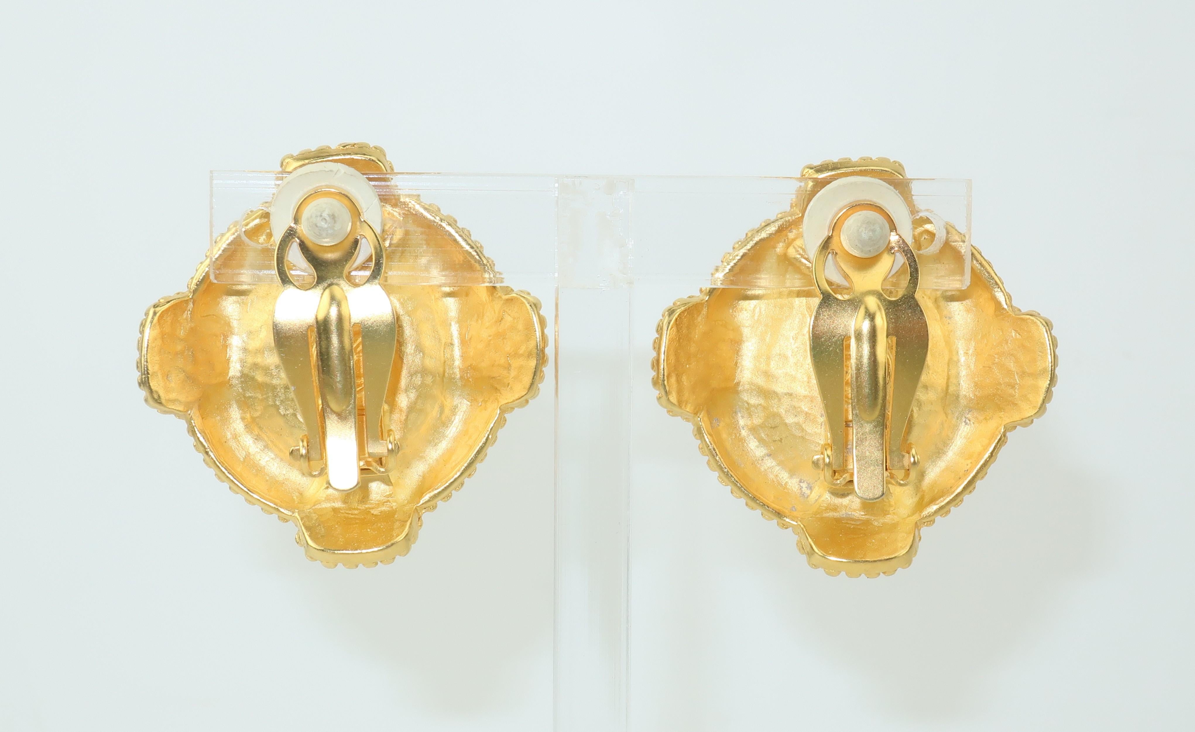 Karl Lagerfeld Faux Mabe Pearl & Amber Gold Earrings In Excellent Condition In Atlanta, GA