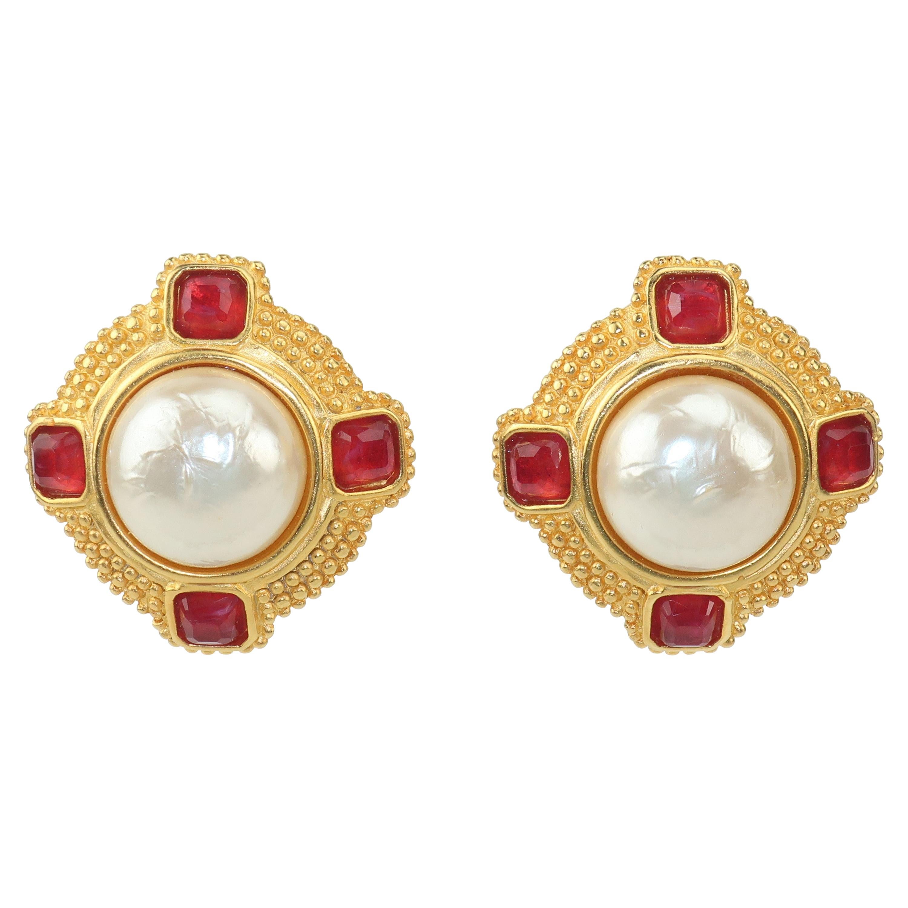 Karl Lagerfeld Faux Mabe Pearl & Amber Gold Earrings
