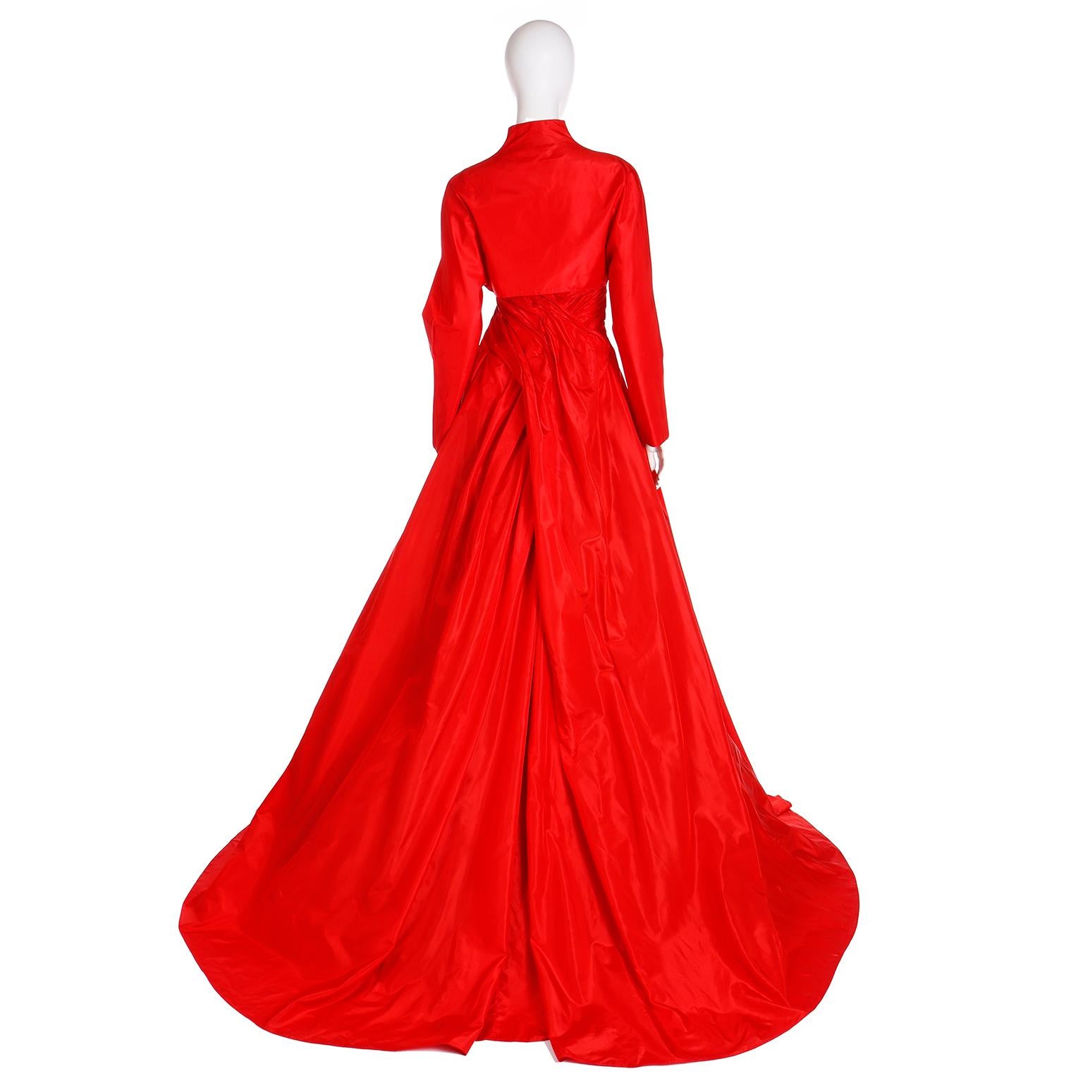 Karl Lagerfeld Fendi Red Silk Strapless Evening Dress w Train & Bolero Jacket 6