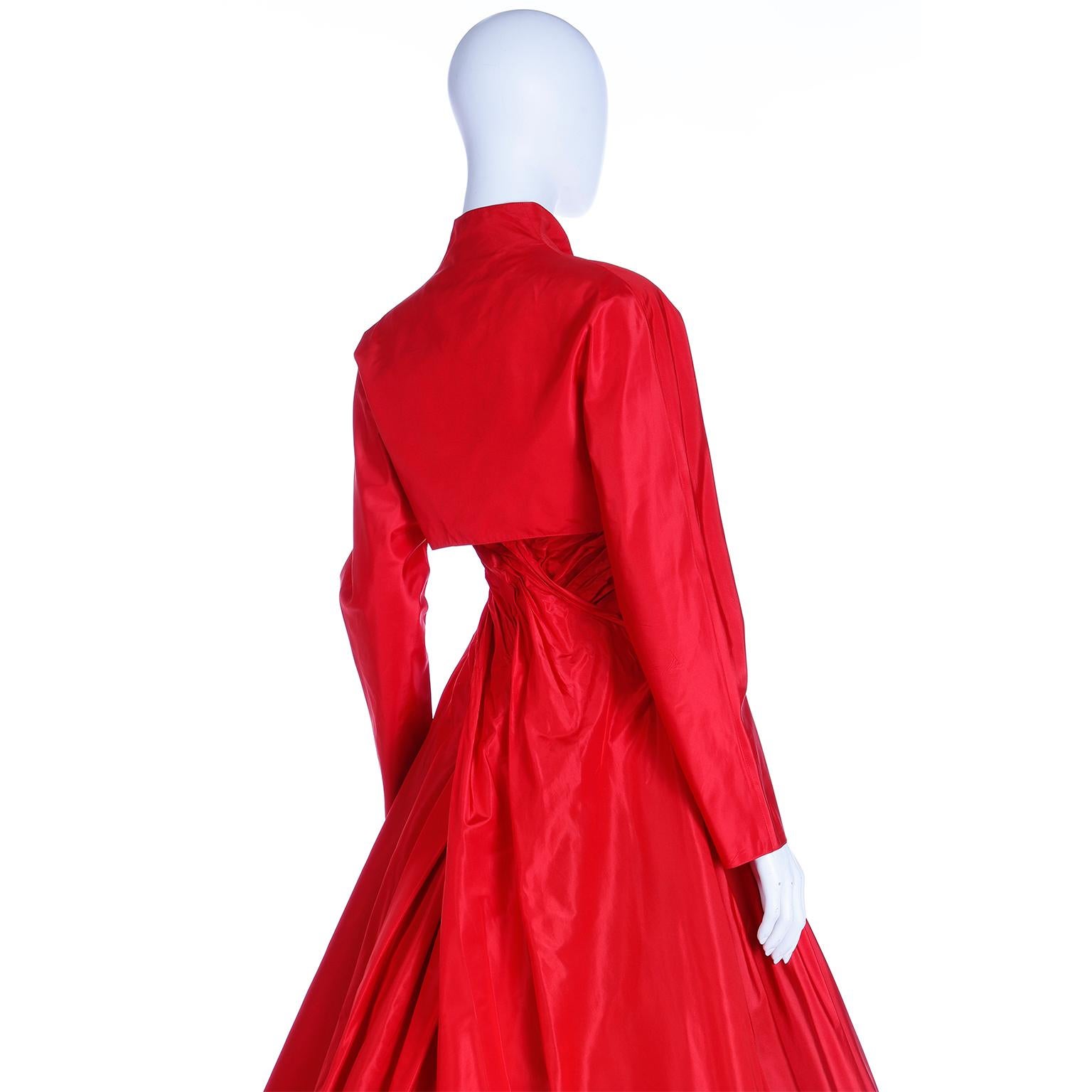 Karl Lagerfeld Fendi Red Silk Strapless Evening Dress w Train & Bolero Jacket 7