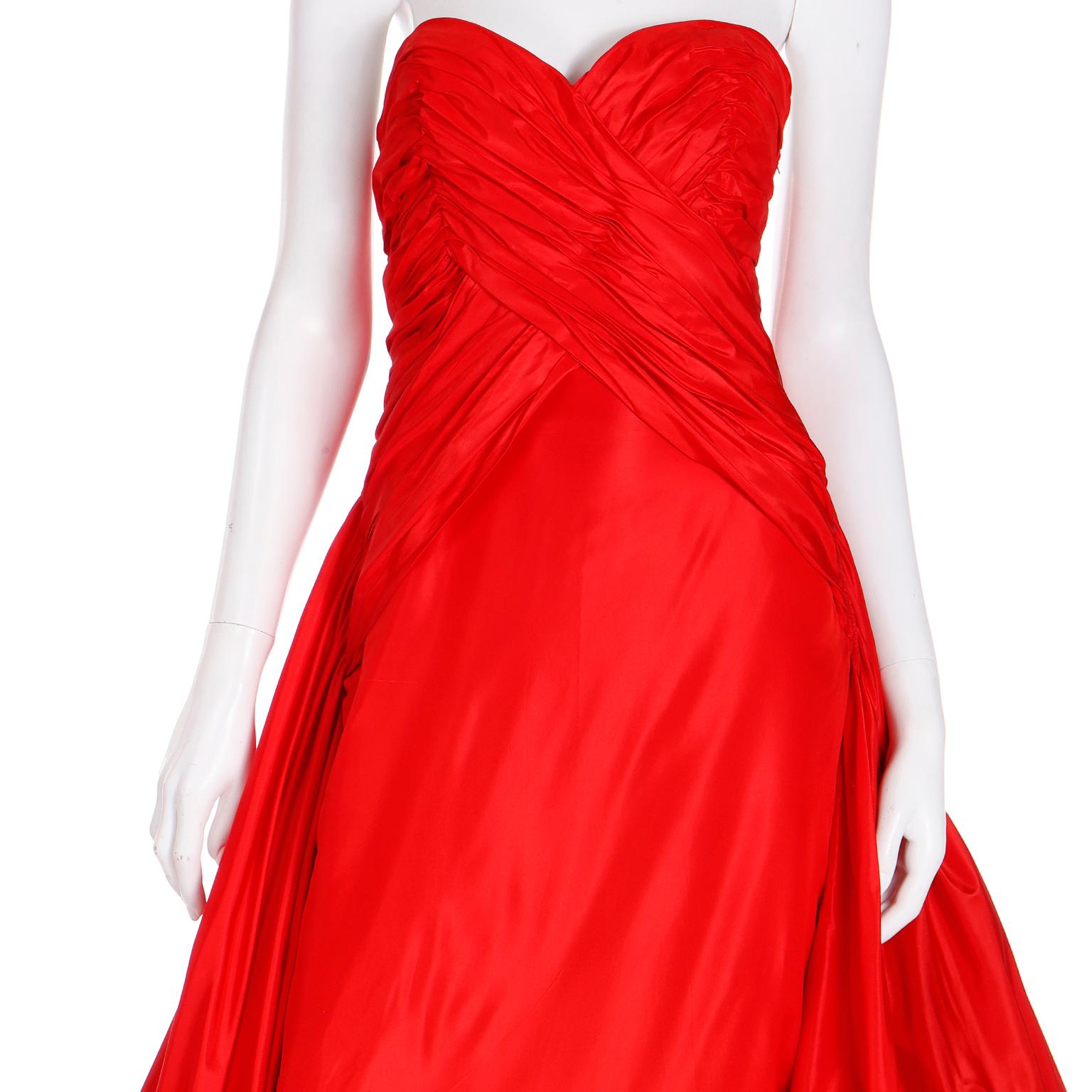 Karl Lagerfeld Fendi Red Silk Strapless Evening Dress w Train & Bolero Jacket 8