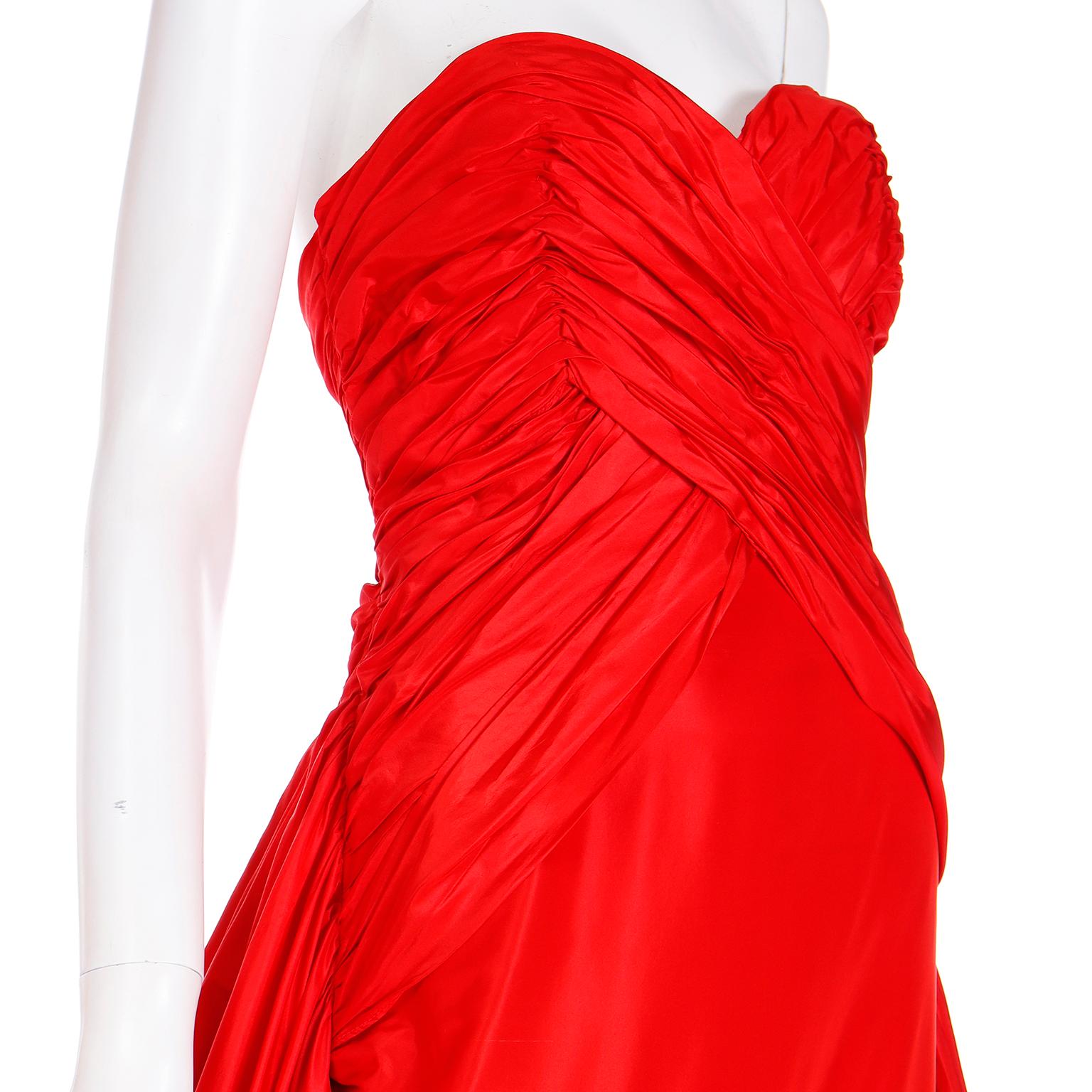 Karl Lagerfeld Fendi Red Silk Strapless Evening Dress w Train & Bolero Jacket 9